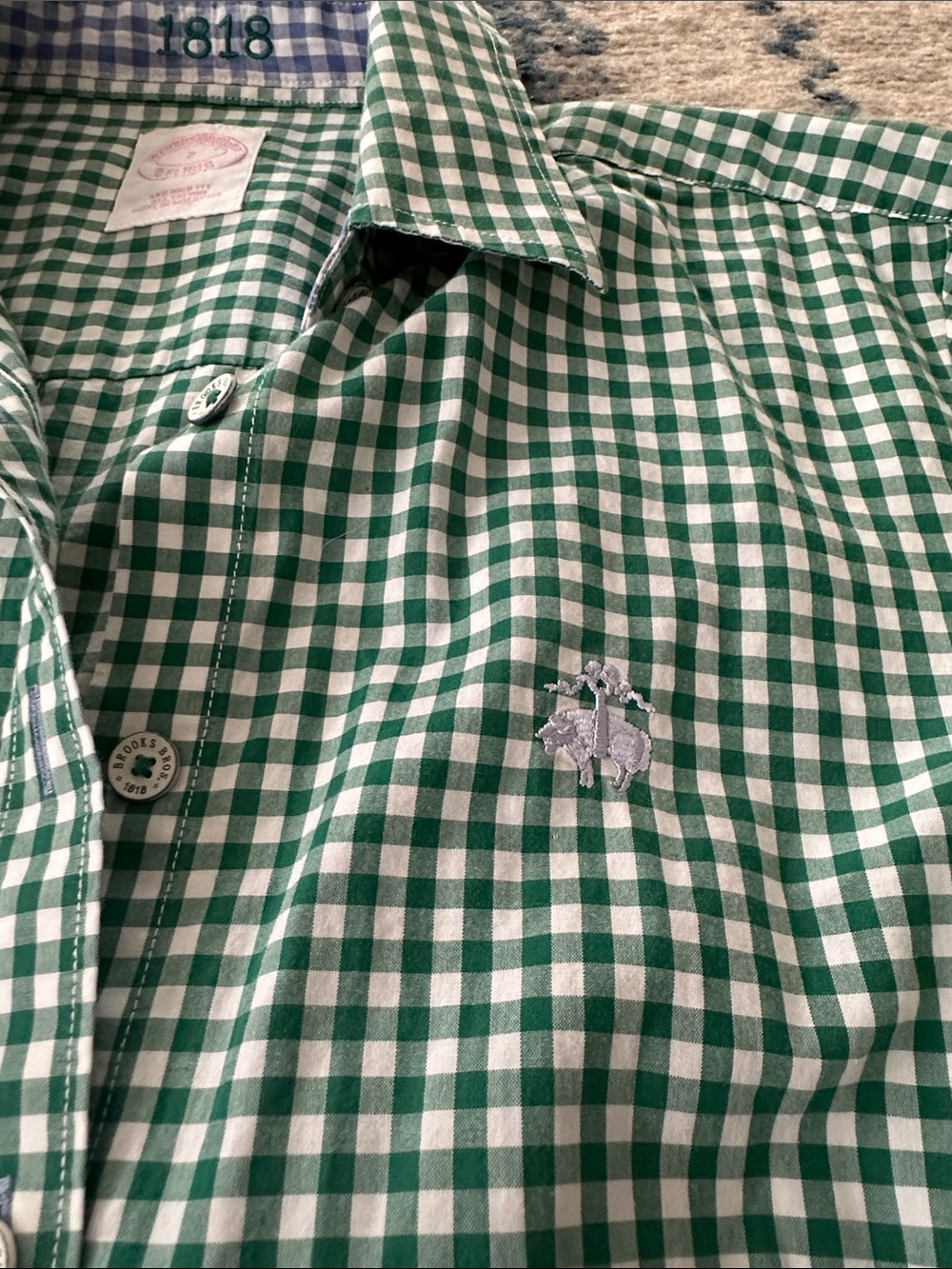Brooks Brothers green & white checked shirt w/ blue & white check - Picture 6 of 10
